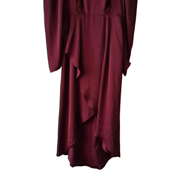 Express Dress Long Sleeve V Neck Wrap Ruffle Hi Lo Maxi Burgundy Red Size XS - Picture 7 of 11